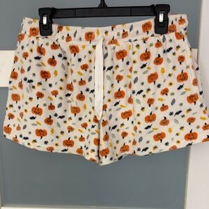 Cozy High-Waist Pumpkin Print Lounge Shorts - White/Orange